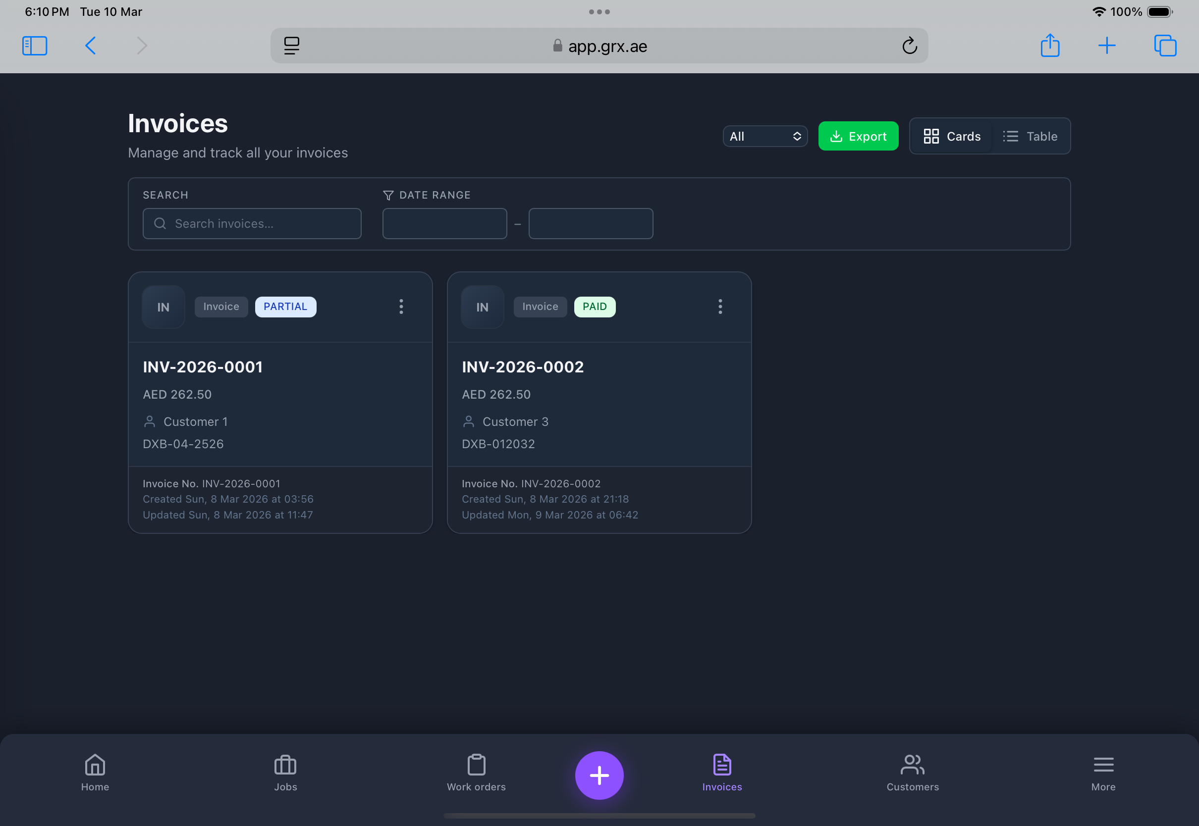 GRX Invoices — manage and track all invoices
